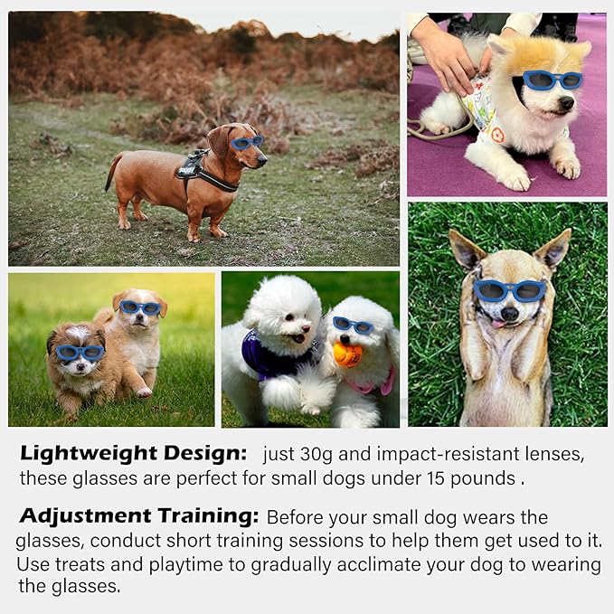Dog Goggles Small Breed, UV/Wind/Dust/Fog Protection Pet Sunglasses with Adjustable Strap,Outdoor Dog Sunglasses for Small Dogs,Easy Wear