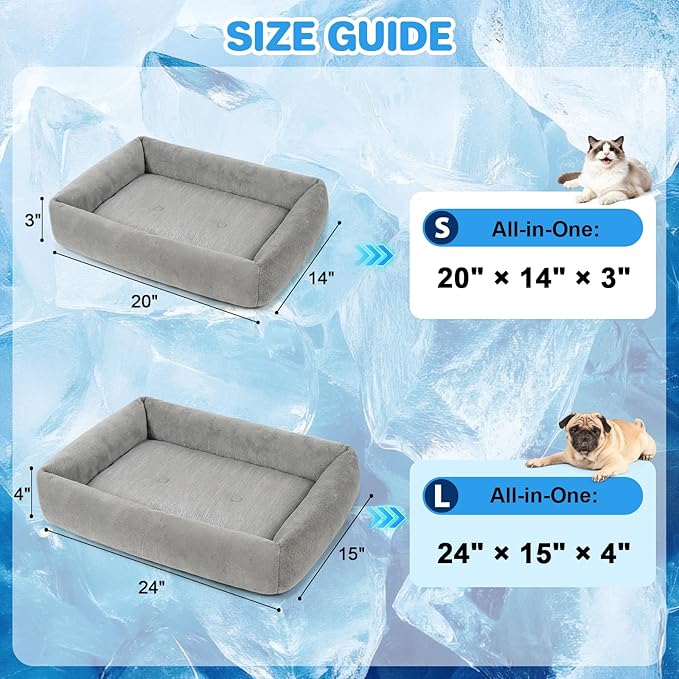 Cooling Cat Bed for Small Medium Cats - Removable Inner Cushion & Reversible Design (Ice‑Silk Cooling Layer | Sherpa Fleece Layer), Non‑Slip Bottom Washable Cooling Mat for Cats, Crates 20" × 14"