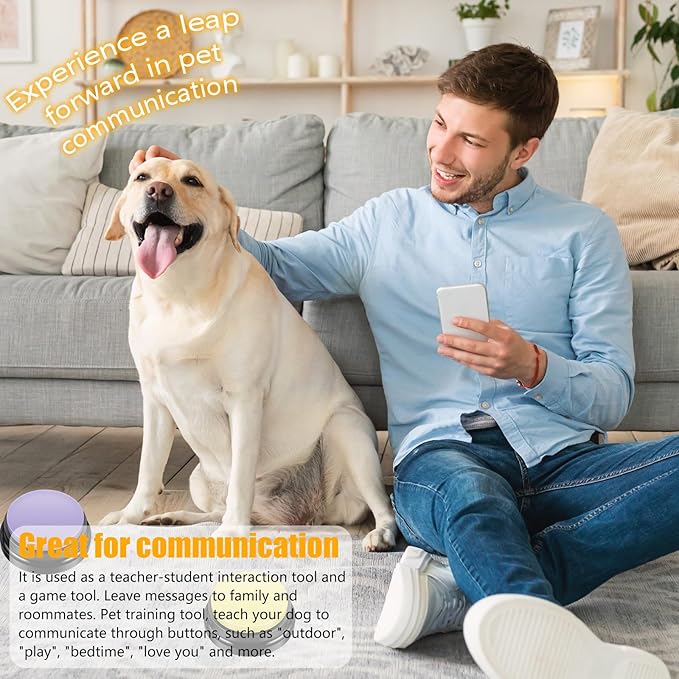 4Pcs Dog Button Pet Communication Button Pet Training Buzzer Battery Operated Recordable Small Clear Talking Button Portable Dog Talking Button for Dog Cat Training Office Home