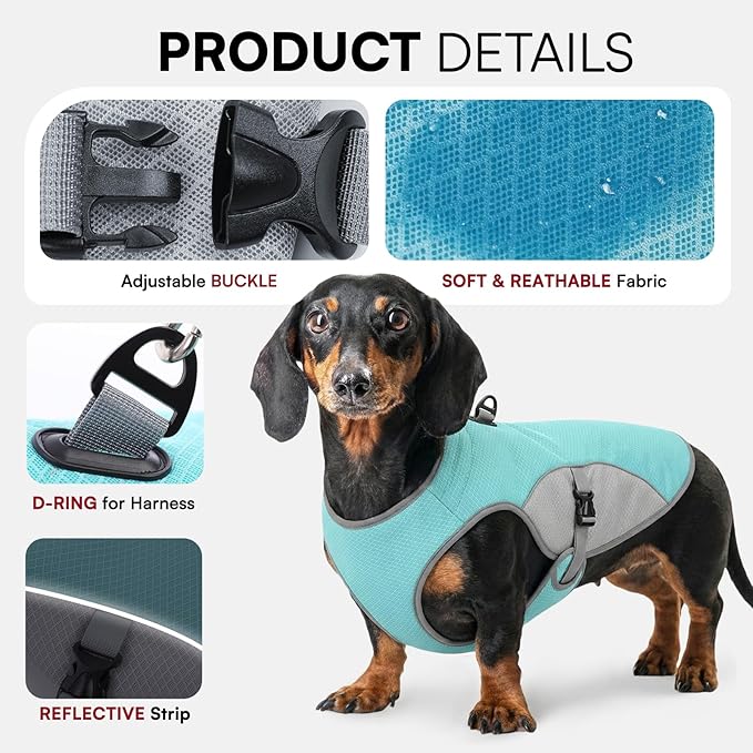 Dog Cooling Jacket for Large Dogs, Pet Cooling Vest with Mesh and D Ring, Dog Reflective Stripe Cooler Jacket for Beach, Hiking, Walking, Blue-L