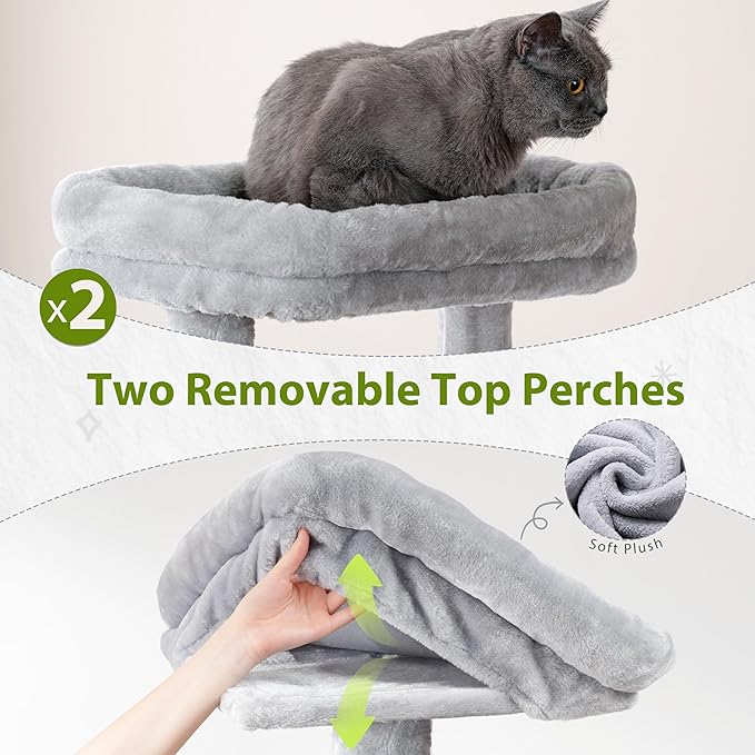 Gitelsnour Tall Cat Tree, Large Cat Tower for Adult Cats, 80.7'' (205cm) Heavy-Duty Cat Tree House for Indoor Cats 20 lbs+ with Scratching Posts, 2 Top Perches/Condos, Hammcok, Light Gray GCT034W