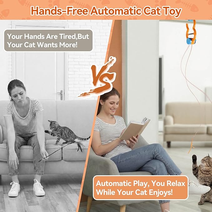 ALL FOR PAWS Interactive Cat Toy for Indoor Cats, Automatic Door Hanging Toy with Moving Feather, USB Rechargeable Cat Toys for Bored Adult Cats & Kittens, Electric Cat Toy for Enrichment & Exercise