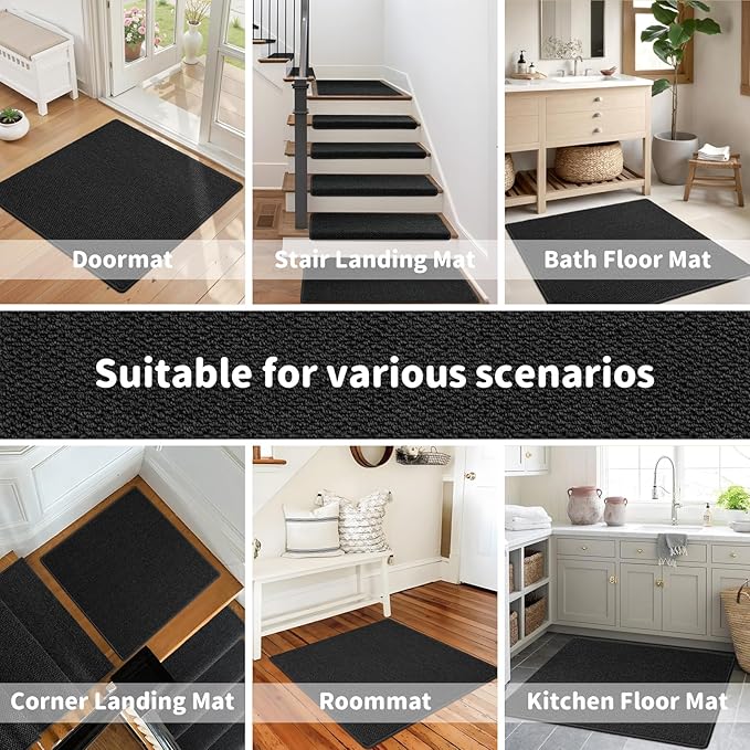 Brakki Bullnose Carpet Stair Treads, Non Slip Landing Mat for Wooden Steps Indoor, Soft Stair Rugs for Pets, Indoor Doormat for Kitchen Bathroom, Washable, 30"x30" 1pc, Black