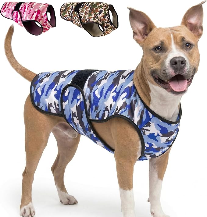 Dog Cooling Vest - 2-Layer Cooling with Soft Microfiber Fabric - Lightweight, Adjustable and Comfortable - UV Protection for Small to Large Dogs - Relief in Hot Weather (Blue, Large)