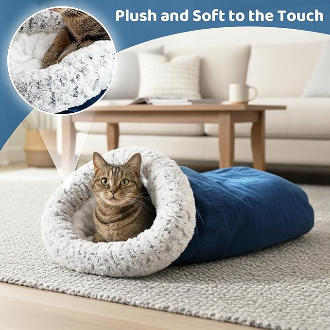 Cat Sleeping Bag for Indoor Cats, Soft Fleece Warm Cat Bed Cave for Winter Cold Weather, Washable Self Warming Hideaway Tunnel Bed Pet Snuggle Sack