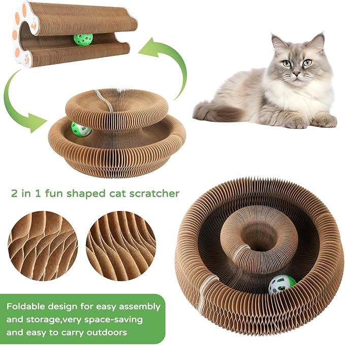 Goosheep 1 Pack Kitty Kurlz Interactive Cat Toys for Indoor Cats, Kitty Curls Magic Organ Cat Scratching Post, Cardboard Cat Scratcher Pad Ball Scratcher Board