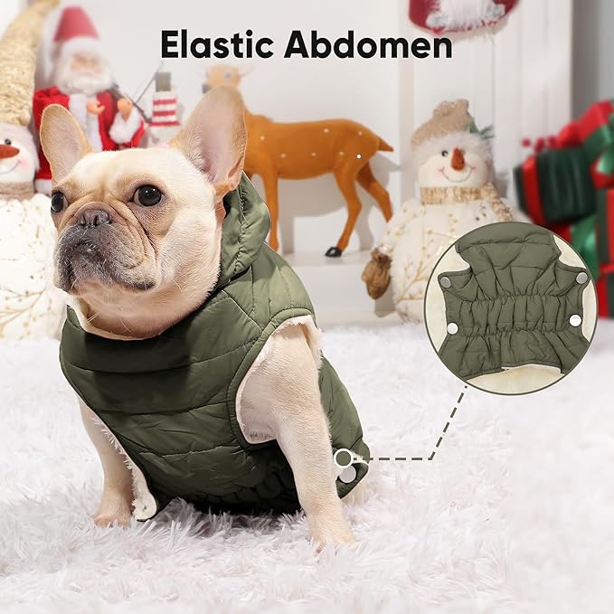 Vecomfy Fleece Lining Dog Hoodie with Harness Built in,Extra Warm Small Dog Jacket in Winter Puppy Coats with Drawstring Hooded,Green XS