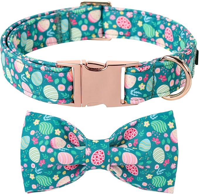 Lionet Paws Easter Green Dog Collar,Eggs Dog Collar for Small Dogs, Adjustable Cotton Flower Pet Puppy Collars for Small Dogs