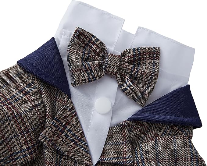 GabeFish Pets Wedding Jackets Suit for Dogs with Bow Tie Puppy Cat Formal Clothes Shirt Tuxedo (Brown, XL (Chest 18.8in/48cm))