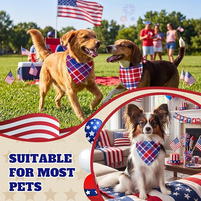 Abbylike 50 Pcs Patriotic Plaid Dog Bandanas Bulk 4th of July Bandanas for Dogs Triangle Kerchief Bib Scarf Set for Pet Independence Day 250th Anniversary Party Costume, 25 Styles(25.6 x 17.7 x 17.7)