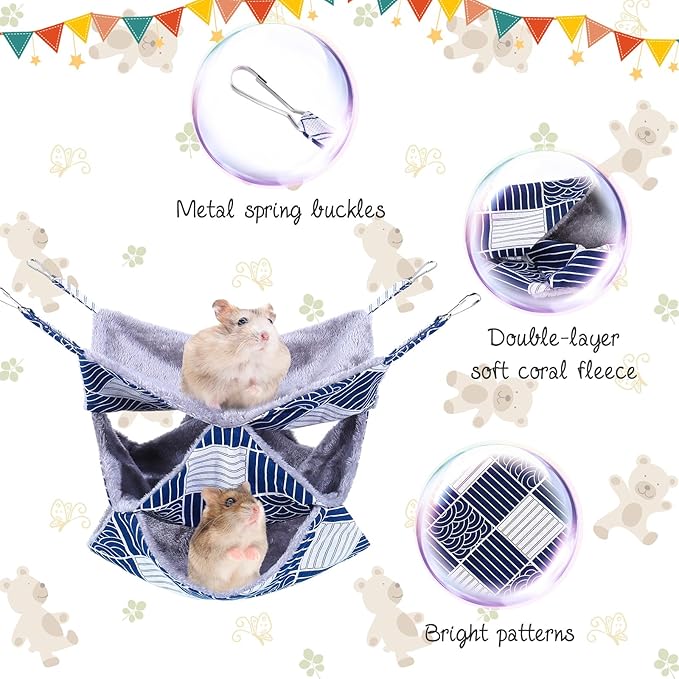 3 Tier Guinea Pig Cage Accessories,Ferret Rat Hammock, 13.7x13.7 Inches,Pet Cage Hanging Bunkbed Hammock for Small Animals, Guinea Pig, Ferret, Squirrel, Chinchilla, Rat,Parrot