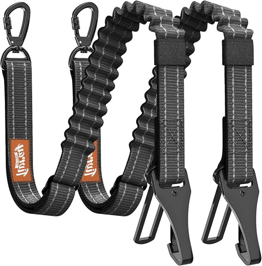 2Pcs Dog Seat Belt, Dog Car Seat Belt Bungee, Car Harness for Pet with Buckle & Hook Latch, Safety Leash Vehicle, Adjustable Reflective Pet Vehicle Tether, 360° Swivel Lock Clasp, Black