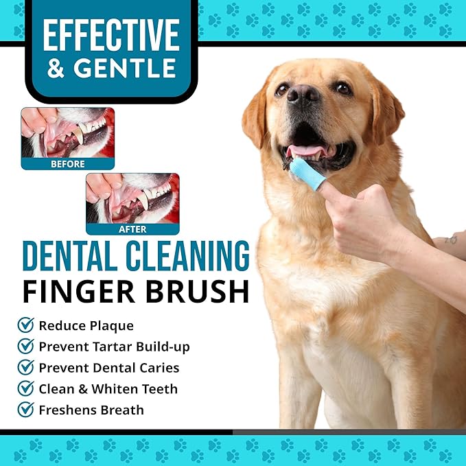 Dog Finger Toothbrush – Soft Silicone Finger Brush for Dogs & Puppies – Gentle Dental Care for Pets – Easy-to-Use Dog Toothbrush for Small, Medium & Large Breeds (Blue/White)