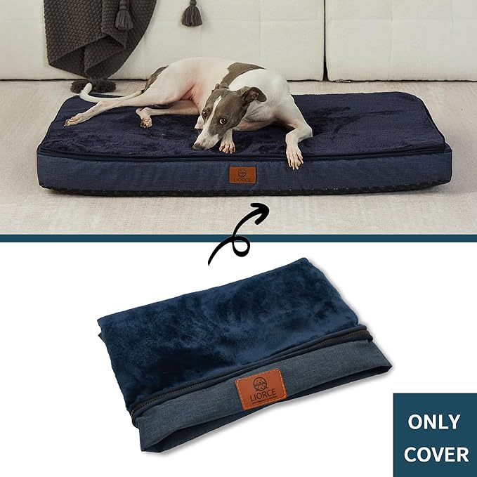 LIROCE Washable Dog Bed Cover Replacement, Large Wrap-Around Zipper Cover for Orthopedic Memory Faom Dog Bed (35x23x4 inches), Navy
