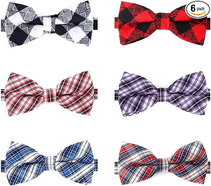 Segarty Dog Bow Tie, 6 PCS Bowties Cat Collar Dog Collar Holiday Grooming Bulk Bows for Festival Party Pet Puppy Photography Neck Wear Gift, Cute and Plaid Patterned