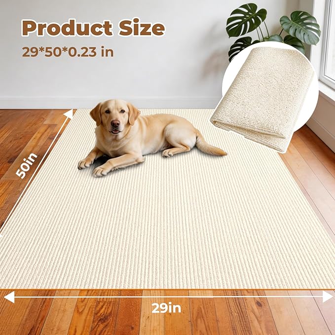 Dog Crate Mat, 29 in x 50 in Dog Playpen Mat Extra Large Liner for Under Dog Crate Cages, Absorbent Urine, Puppy Pee Pad Reusable Washable Floor Protector Waterproof Non-Slip Cream White