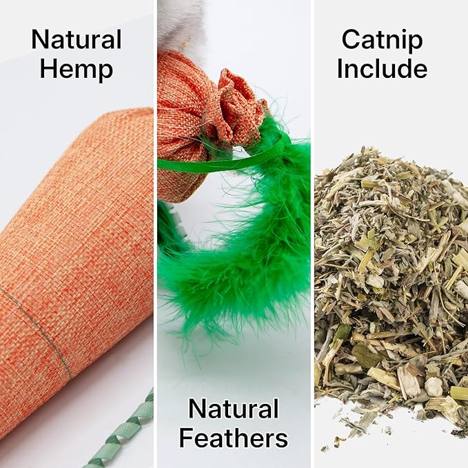 Carrot Catnip Toys with Crinkle Paper for Indoor Cats to Keep Them Busy, Soft Linen, Interactive Cat Feather Toys for Kitten Kicking, Teething, Exercise, Catmint Toys for All Breeds (2 PCS)