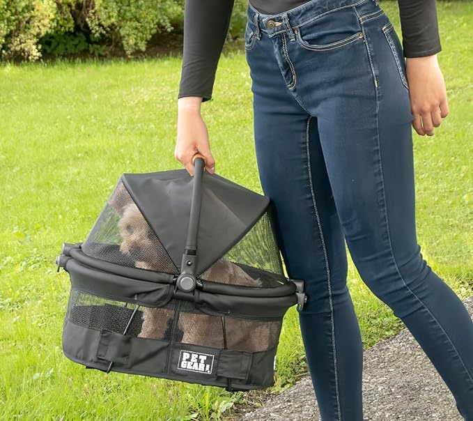 Pet Gear No-Zip View 360 Ultra Lite Pet Safety Carrier & Car Seat for Small Dogs & Cats, Push Button Entry, 15", Jet Black