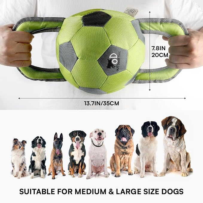 ALL FOR PAWS Ballistic Handle Ball Dog Toy with Squeaker, Interactive Handle Tug of War Ball Toy for Small Medium Large Dogs (Receive one of the Three Colors)
