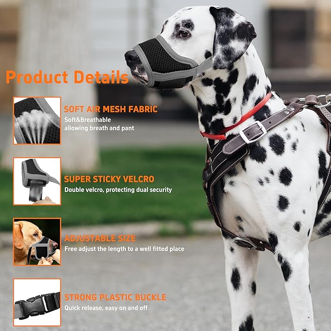 Seyezo Dog Muzzle, Soft Breathable Muzzle for Small Medium Large Dogs, Air Mesh Nylon Muzzle Cover Prevent Biting Barking Chewing, Adjustable Drinkable Pet Muzzle 6 Sizes(Grey,XS)