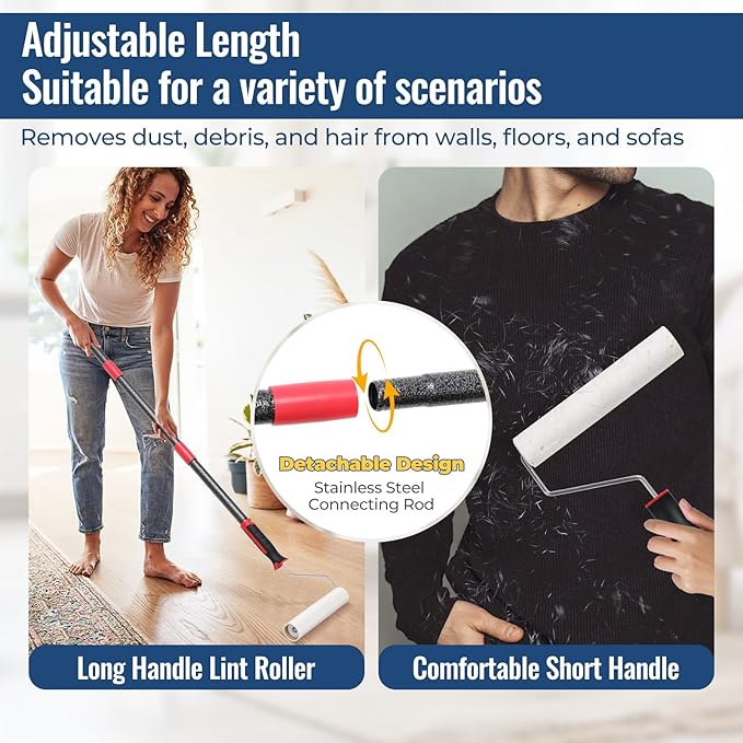 Lint Rollers for Pet Hair Extra Sticky, 9.45" Wide Large Lint Roller, 240 Adhesive Sheets Rollers, 79" Long Handle Sticky Mop for Carpets, Clothing, Floor, Bed, Home Cleaning, Loving Pet Owners