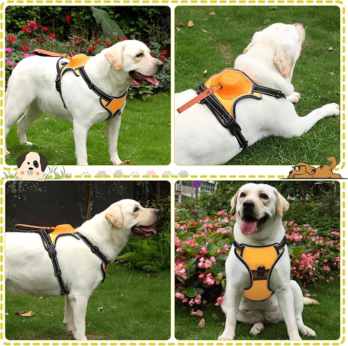 2-in-1 No Pull Dog Harness & Retractable Leash - Large Dog Harness with Auto-Lock, Reflective & Adjustable-L