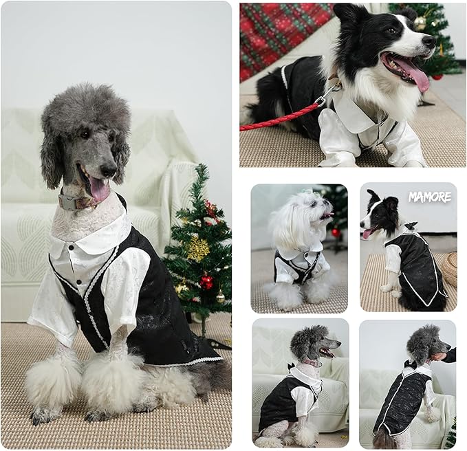 Dog Tuxedo Tailcoat Suit Shirt with Bow Tie, Formal Outfit Tux Attire for Puppy Small Medium Dogs Cats Costume (Tailcoat, 4X-Large)