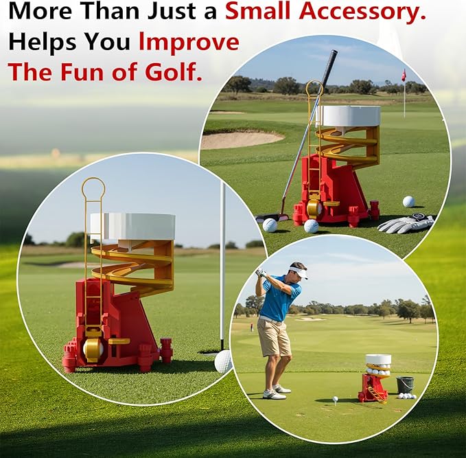 Golf Ball Dispenser, Golf Ball Launcher Pro, Automatic Golf Ball Dispenser & Launcher Pro, High-Capacity Hands-Free Practice Machine, Funnel Included(Gold+Red+White)