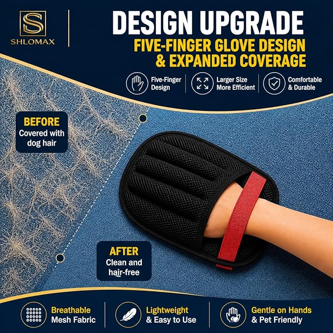 Pet Hair Remover & Grooming Glove Reusable Fur Remover Tool for Dogs & Cats – Large Electrostatic Lint Remover for Furniture, Couch, Clothes,Carpet & Car
