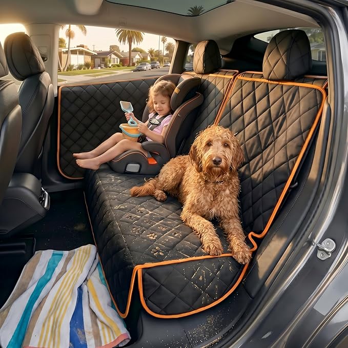 Back Seat Cover for Tesla Model Y/3 with 2 PCS Door Protector Easy to Install Rear Seat Protector for Kids/Dogs Protects Car Seat from Messes No Chemical Smell Bench Seat Cover for Model Y/3