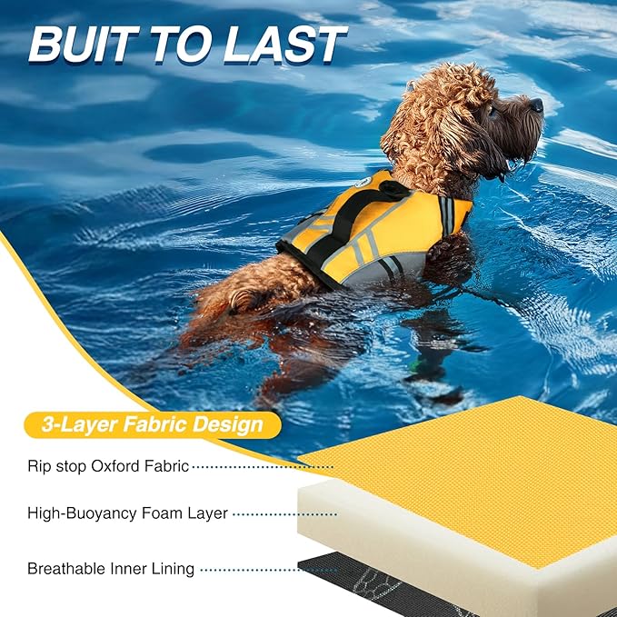 VIVAGLORY Sports Style Dog Life Vest, Dog Life Jacket for Swimming & Boating, Ripstop & Buoyancy for Puppy Doggy, Lifejacket with Handle, XS, Yellow