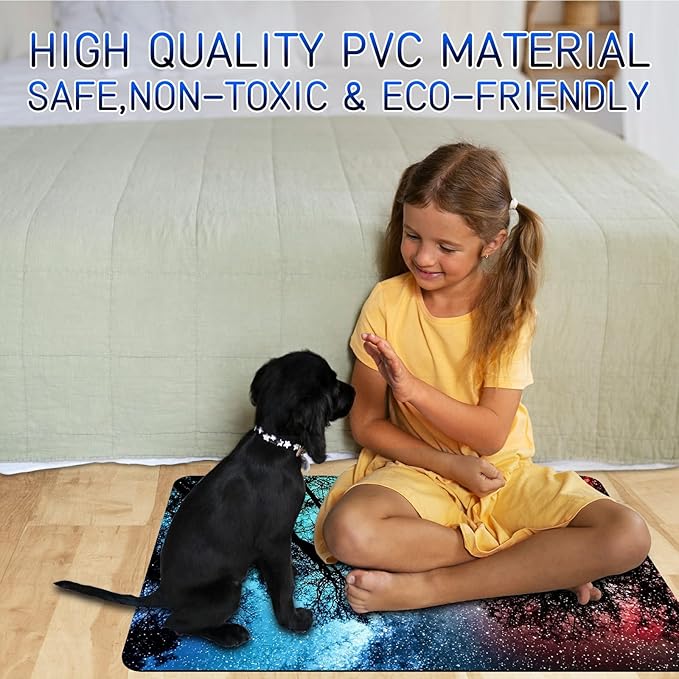 Dog Food Mat, 15.7" x 23.6" Absorbent Pet Feeding Mat for Food and Water, Waterproof Diatom Mud Pet Placemat with Non-Slip Rubber Backing, Cat Bowl Mat for Floors - Red and Blue Trees