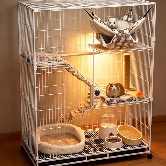 Guinea Pig Ferret Hammock for Cage - Machine Washable Double-Decker Hanging Bed - Fits Sugar Glider,Fancy Rat,Hamster,Gerbil - 13.3" x 13.3" - Love Coffee Pattern