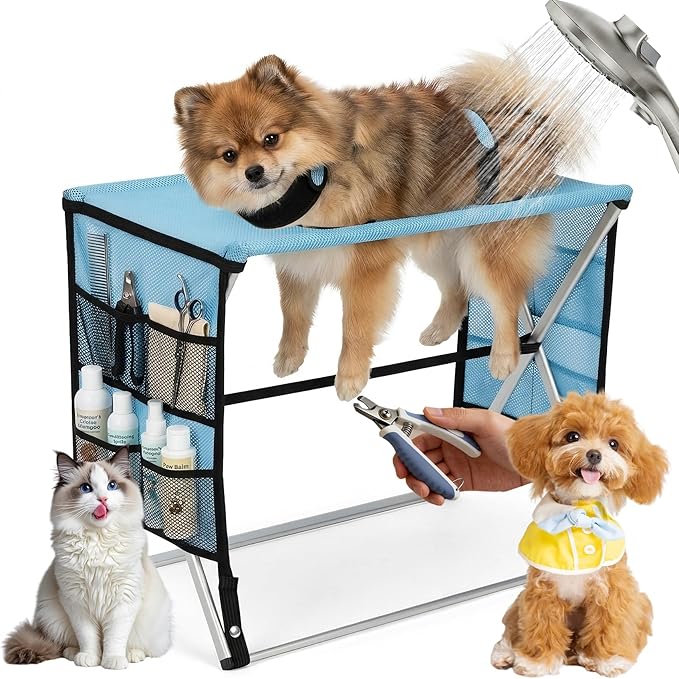 Foldable Pet Grooming Hammock for Small Dogs & Cats - Sturdy Aluminium Alloy Support Suitable, Dog & Cat Grooming Table - Gentle Joint Support for Nail Trimming, Bathing & Care, No Hook Needed -8.8 lb