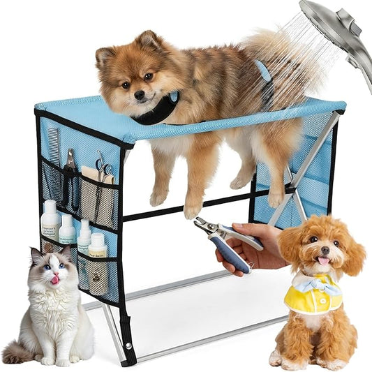 Foldable Pet Grooming Hammock for Small Dogs & Cats - Sturdy Aluminium Alloy Support Suitable, Dog & Cat Grooming Table - Gentle Joint Support for Nail Trimming, Bathing & Care, No Hook Needed -8.8 lb