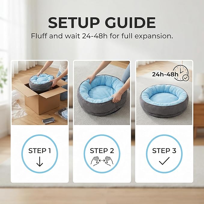 Calming Dog Bed for Small Dogs 16"x20" - Washable Donut Pet Bed with Anti-Slip Bottom, Soft Puppy Bed for Indoor Kittens and Cats with Removable Cover (Sky Blue)