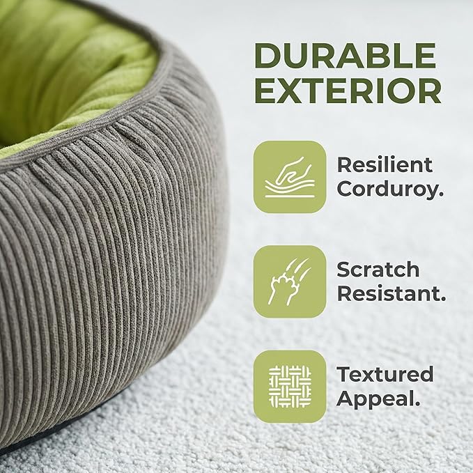 Calming Dog Bed for Medium Dogs 26"x18" - Orthopedic Washable Pet Bed with Anti-Slip Bottom, Indoor Soft Cat Bed with Removable Cover (Lime Green)