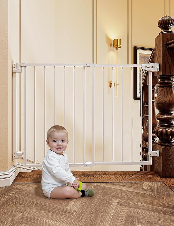 Babelio 29.7-46.5" No Bottom Bar Baby/Dog Gate for Stairs, House and Doorways, Auto Close Safety Pet Gates with Large Walk Thru Door, Hardware Mount