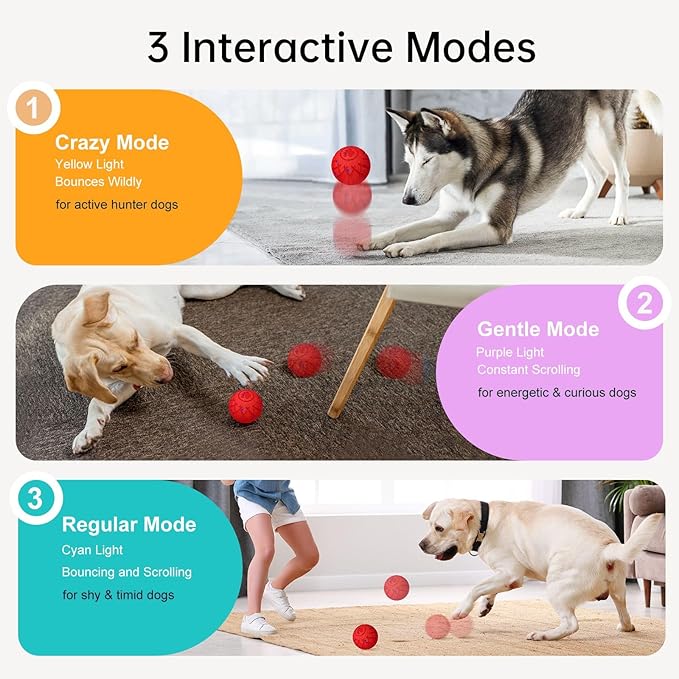Moving Dog Toy, Interactive, Bouncing and Rotating, Silent Foam Material, IP54 Waterproof Rating, Smart Active Rolling, Stimulation Toys for Medium and to Keep Them Busy (Pink)