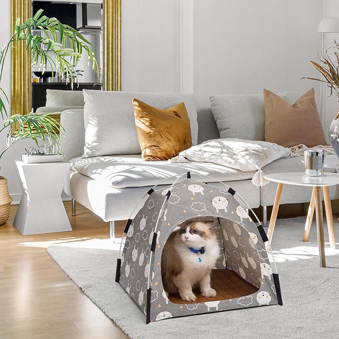 Cat Tent Indoor Outdoor, Portable Pet Cave for Small Dogs & Kittens with Removable Cushion Non-Slip Bottom Foldable Travel Cat House