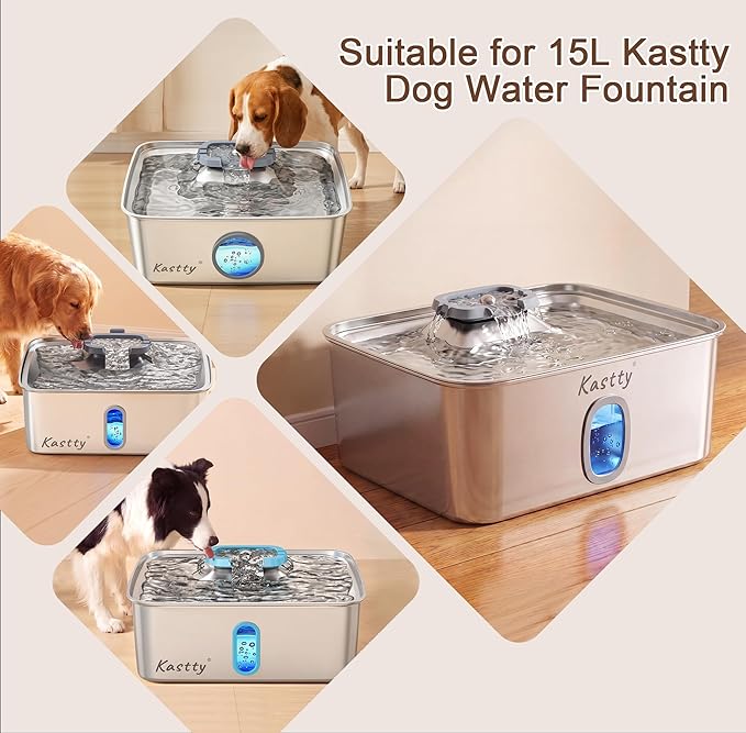 Kastty 15L Dog Water Fountain Filter Replacement, Pet Water Fountain Filter Made of Activated Carbon and PP Cotton, 6 Pack Dog Water Filter Dispenser 6 Pack Pre-Filter Sponge with 6 Pump Sponge