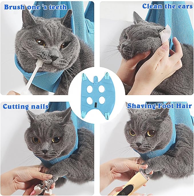 10-in-1 Pet Grooming Hammock Kit with Nail Clippers, Grooming Scissors, Comb, Gloves & Adjustable Harness for Cats & Dogs, for Nail Trimming, Bathing & Pet Grooming Helper