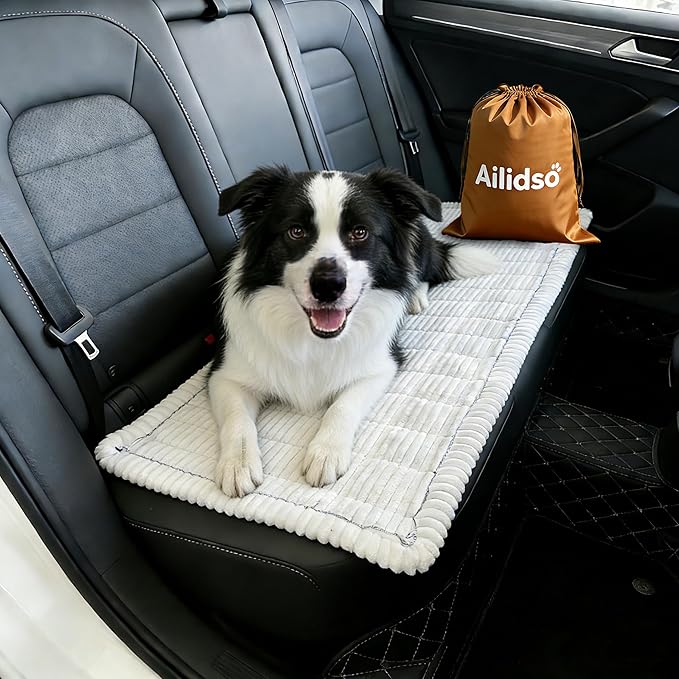 Dog Car Seat Cover, Pet Couch Covers for Car and Sofa, Non-Slip Backseat Pet Bed Mat, Machine Washable, Soft Plush Travel Seat Protector with Portable Storage Bag (White,23.6''×82'')