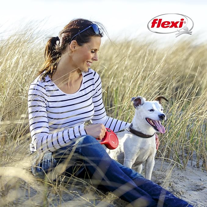 FLEXI® Classic XS Tape Retractable Dog Leash (Red)-10 ft for Extra Small, Tiny Dogs up to 26 lbs| Ultra Compact Pocket-Size, 3-Finger Grip, German Quality| Tangle-Free, One-Hand Brake, Pause & Lock