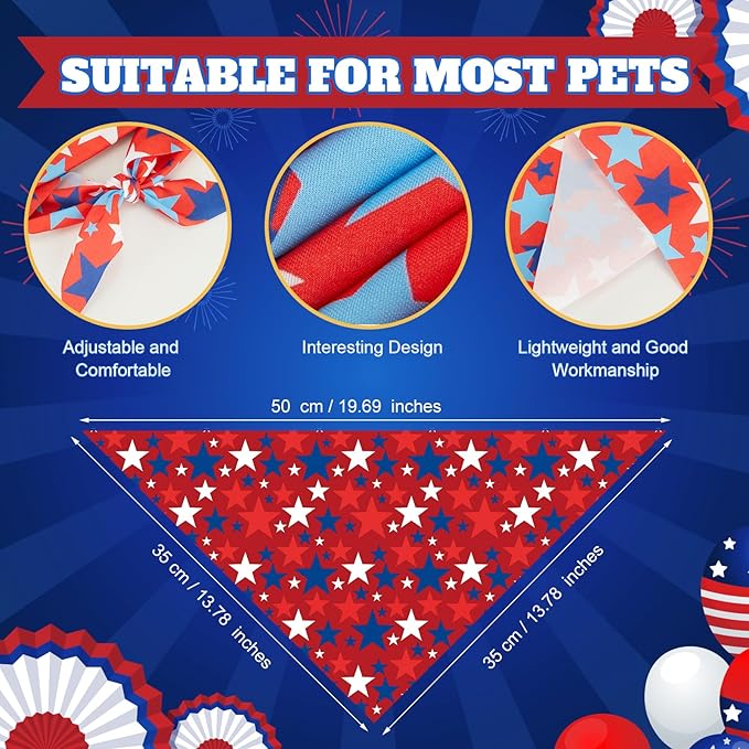 Abbylike 100 Pcs Patriotic Dog Bandanas Bulk 4th of July Bandanas for Dogs Star Triangle Kerchief Bib Scarf Set for Pet Independence Day 250th Anniversary Party Costume, 25 Styles(19.7 x 13.8 x 13.8)