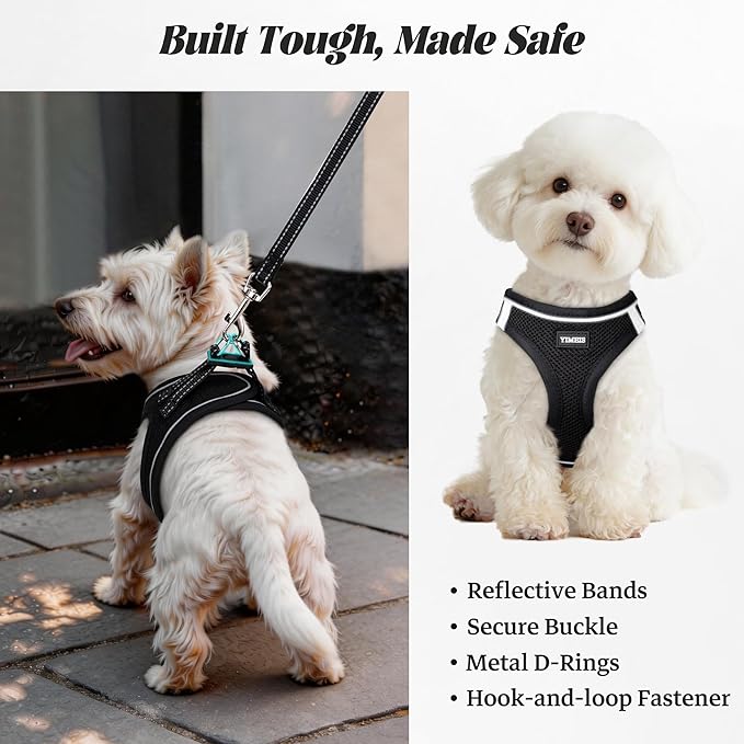 YIMEIS Dog Harness and Leash Set, No Pull Soft Mesh Pet Harness, Reflective Adjustable Puppy Vest for Small Medium Large Dogs, Cats (Black-Update, Small (Pack of 1))