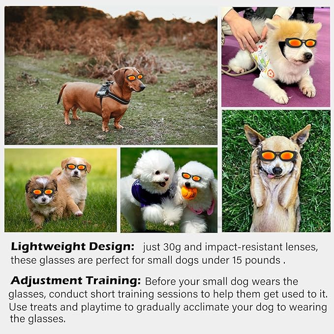 Dog Goggles Small Breed, UV/Wind/Dust/Fog Protection Pet Sunglasses with Adjustable Strap,Outdoor Dog Sunglasses for Small Dogs,Easy Wear