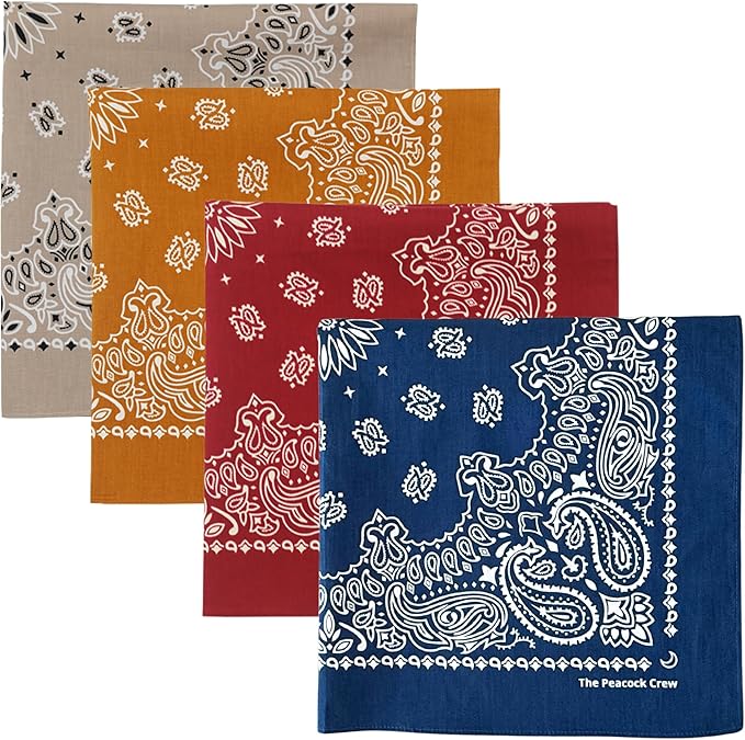 The Peacock Crew Premium Soft Cotton Bandanas Pack for Men and Women Paisley 22 x 22 inches