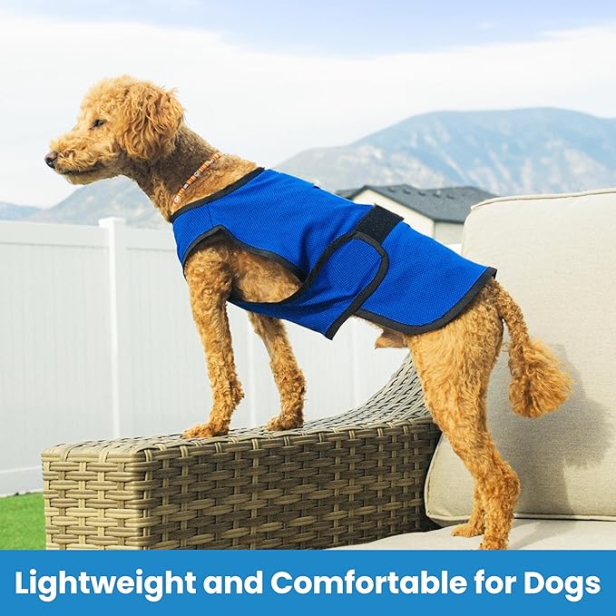 Dog Cooling Vest. Lightweight Jacket with Evaporative Cool Microfiber Technology, UV Protection Shirt for Beach, Sizing for Small, Medium and Large Dogs (L, Dark Blue)