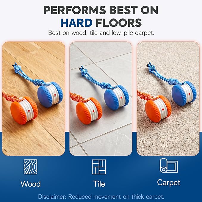(2 Pack) Interactive Dog Toys for Small Dogs — Boredom Relief & Indoor Enrichment, Automatic Rolling Ball with Rope, Motion Activated Self Moving Dog Toy (Blue + Orange)